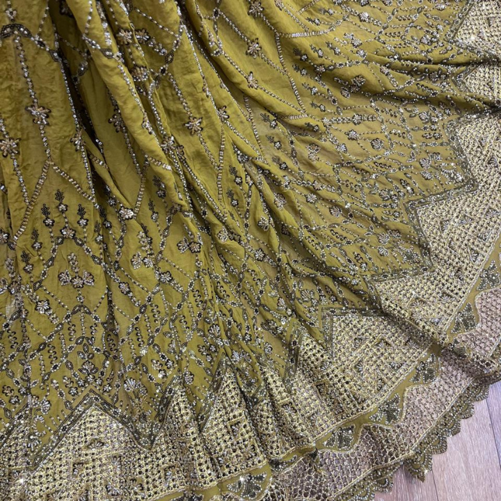 Intricate Cutwork & Cutdana Hand Embroidery Georgette Fabric  Floral Pattern with Scalloped Border
