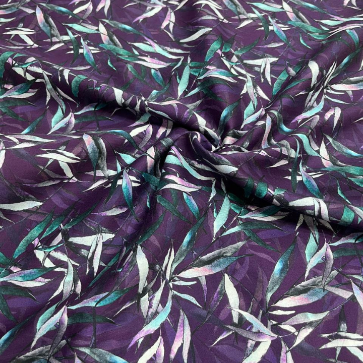 Premium Cotton Satin Fabric Botanical Leaf Digital Print Big Width