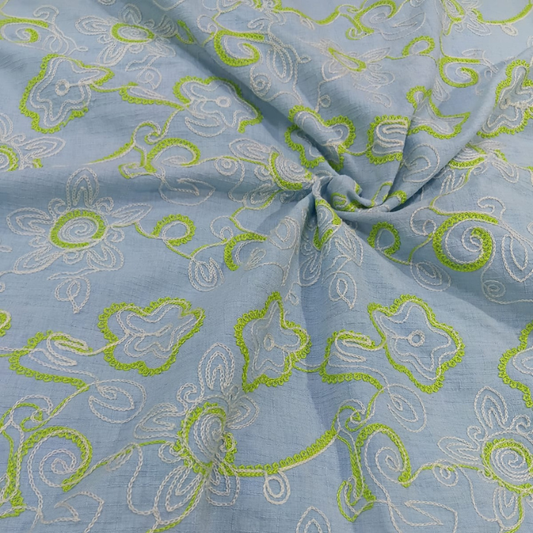 Premium Big Width Linen Fabric with Floral Chain