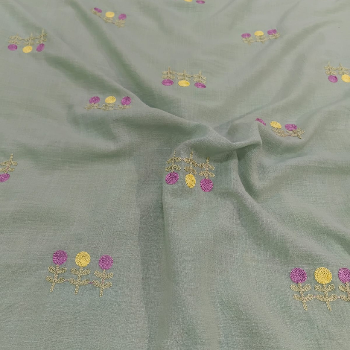 Floral Embroidered Linen Fabric Big Width for Designer Garments