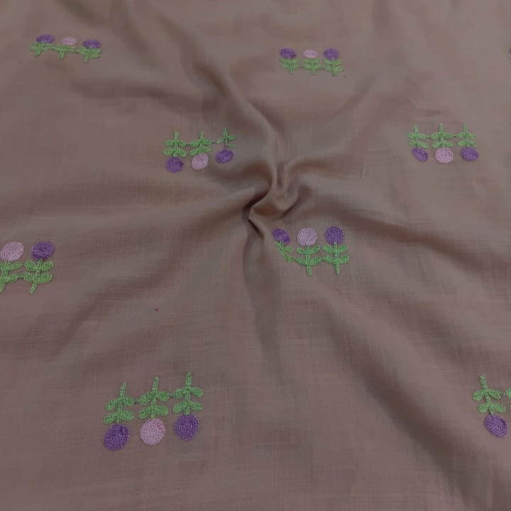 Floral Embroidered Linen Fabric Big Width for Designer Garments