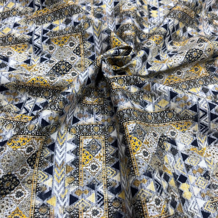 Printed Linen Lycra Fabric Breathable Big Width