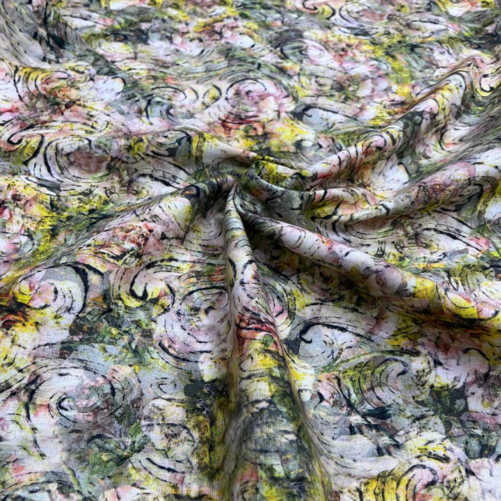 Printed Linen Lycra Fabric Breathable Big Width