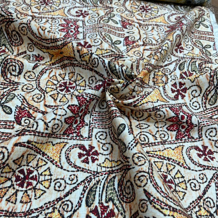 Printed Linen Lycra Fabric Breathable Big Width