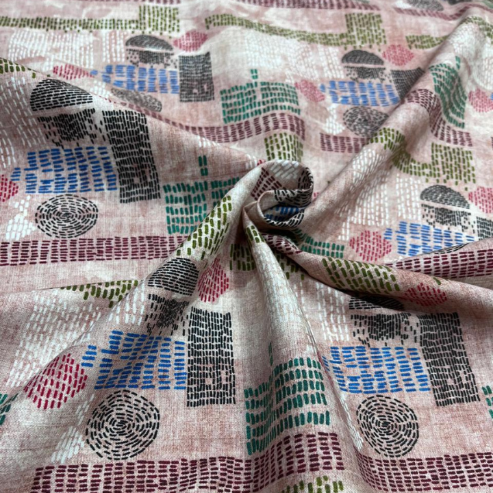 Printed Linen Lycra Fabric Breathable Big Width
