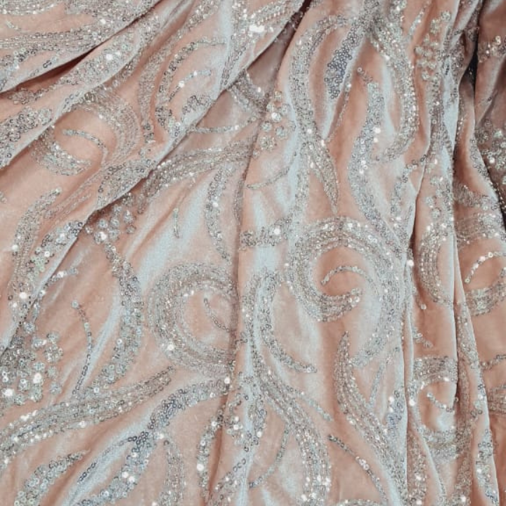 Cutdana Sequins Embroidery on Soft Lycra Velvet