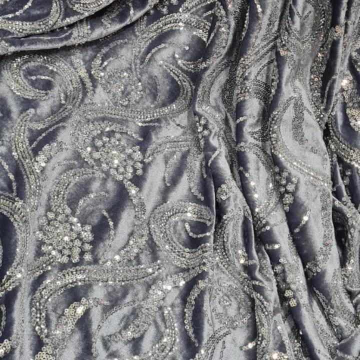 Cutdana Sequins Embroidery on Soft Lycra Velvet
