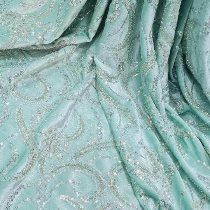 Cutdana Sequins Embroidery on Soft Lycra Velvet