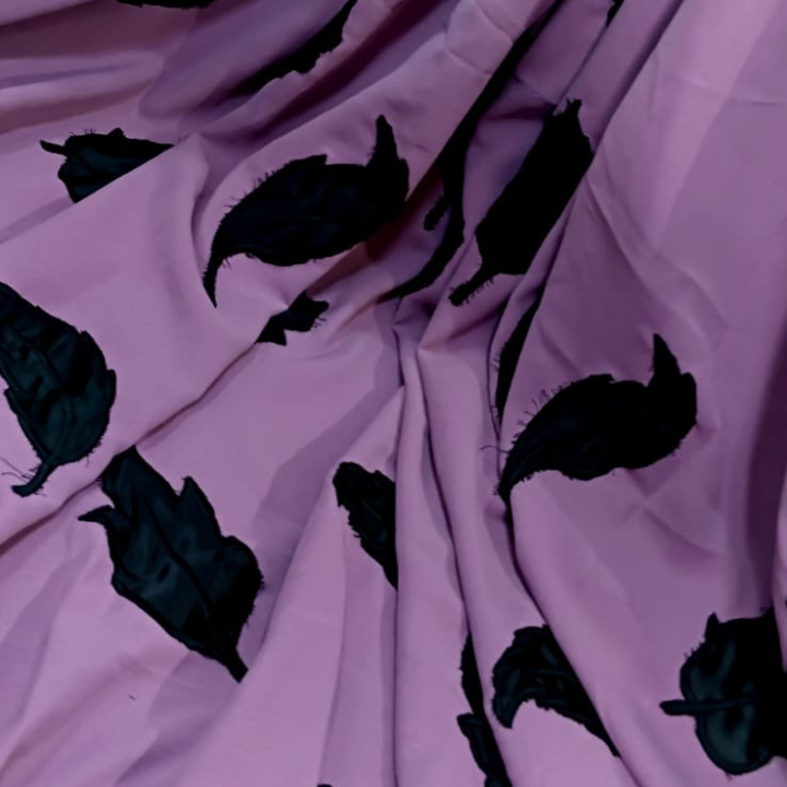 Leaf Embroidery Heavy Crepe Lycra Fabric Big Width