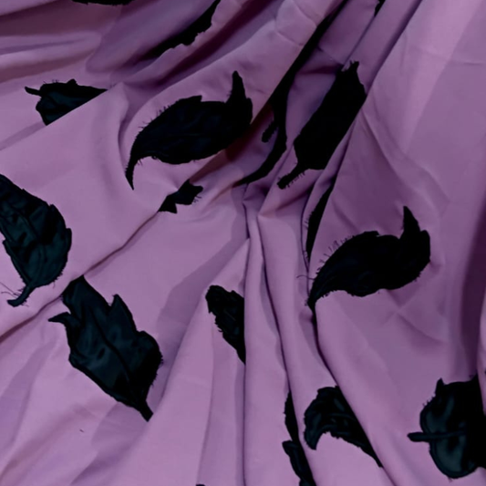 Leaf Embroidery Heavy Crepe Lycra Fabric Big Width