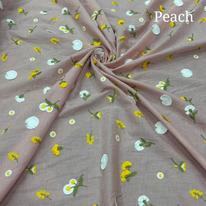 Premium Mal Cotton Multithread Floral Embroidery Fabric Big Width