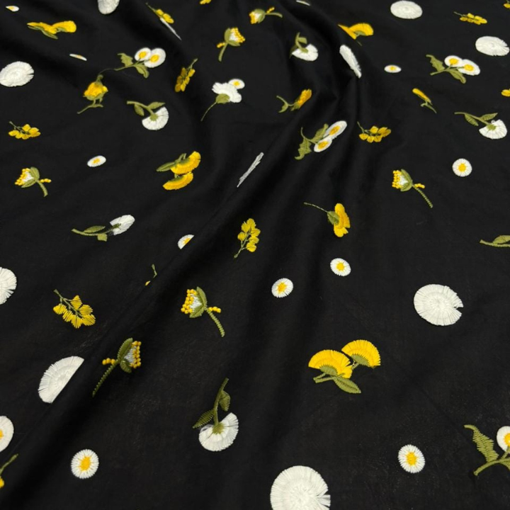 Premium Mal Cotton Multithread Floral Embroidery Fabric Big Width
