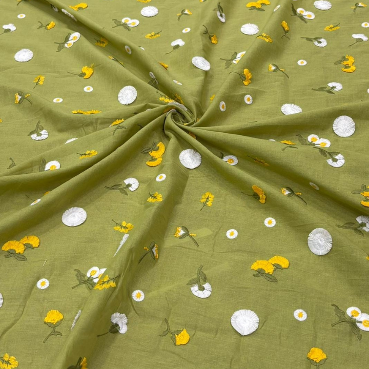 Premium Mal Cotton Multithread Floral Embroidery Fabric Big Width