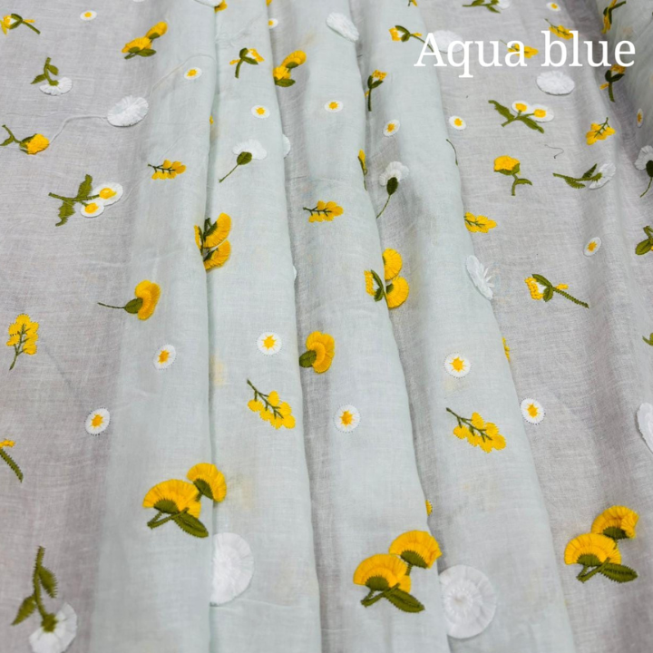 Premium Mal Cotton Multithread Floral Embroidery Fabric Big Width