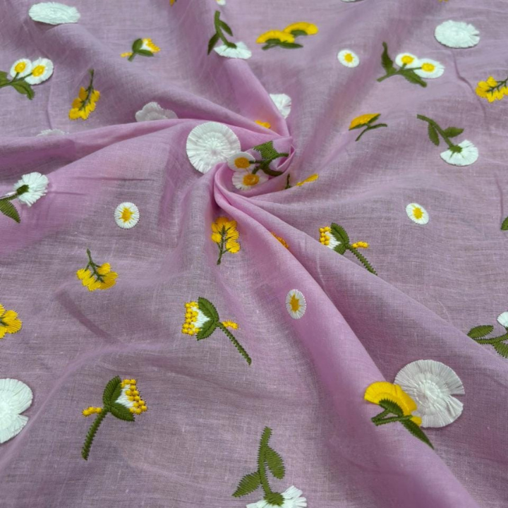 Premium Mal Cotton Multithread Floral Embroidery Fabric Big Width
