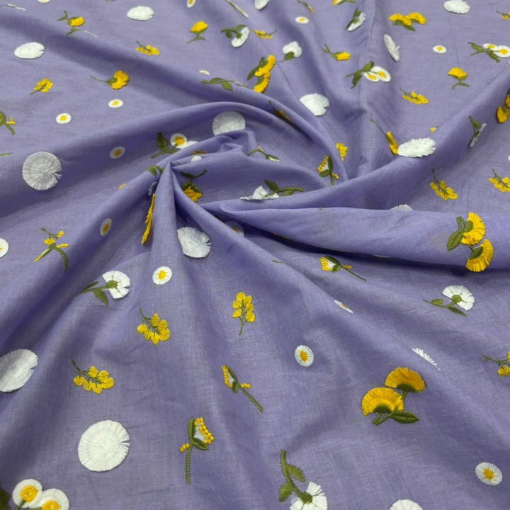 Premium Mal Cotton Multithread Floral Embroidery Fabric Big Width