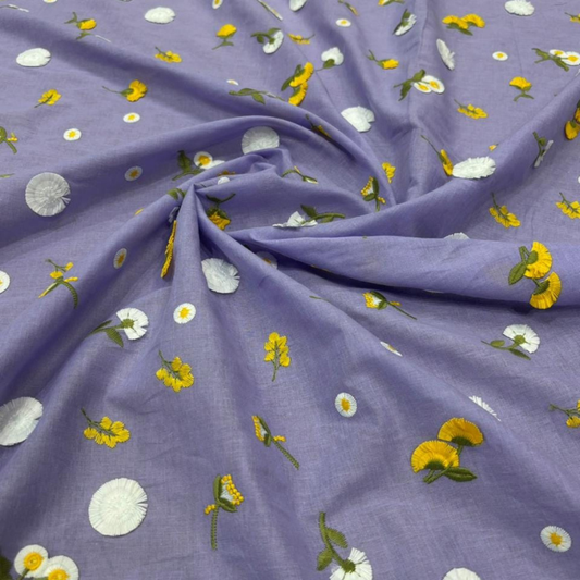 Premium Mal Cotton Multithread Floral Embroidery Fabric Big Width