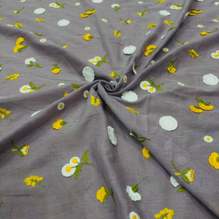 Premium Mal Cotton Multithread Floral Embroidery Fabric Big Width