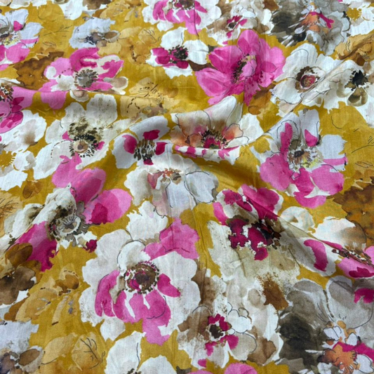 Premium Muslin Prints Fabric Luxury Floral Watercolor Pattern 60 Inch Width