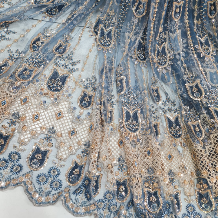 Premium Heavy Cutdana & Sequin Embroidered Net Fabric Big Width