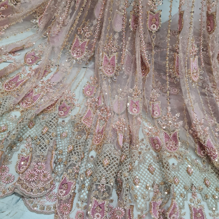 Premium Heavy Cutdana & Sequin Embroidered Net Fabric Big Width