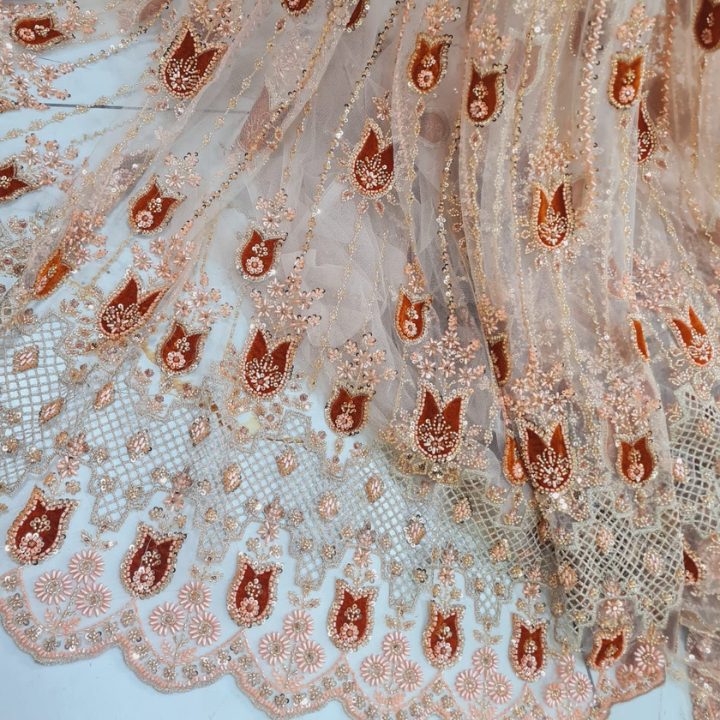 Premium Heavy Cutdana & Sequin Embroidered Net Fabric Big Width