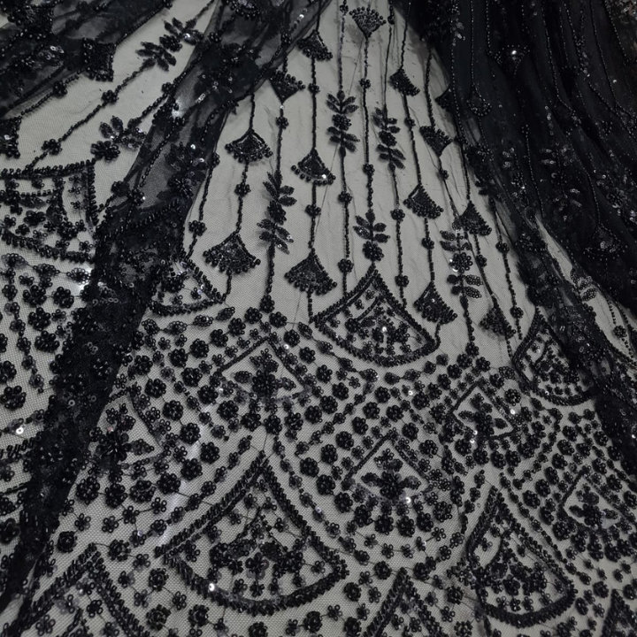 Heavy Beaded Embroidery Net Fabric Cutdana Work Big Width