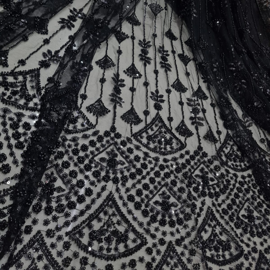 Heavy Beaded Embroidery Net Fabric Cutdana Work Big Width