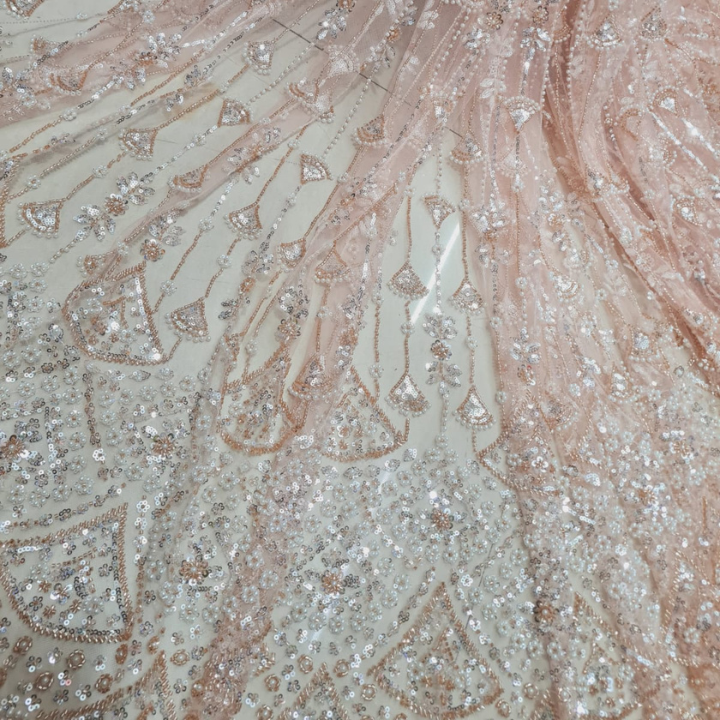 Heavy Beaded Embroidery Net Fabric Cutdana Work Big Width