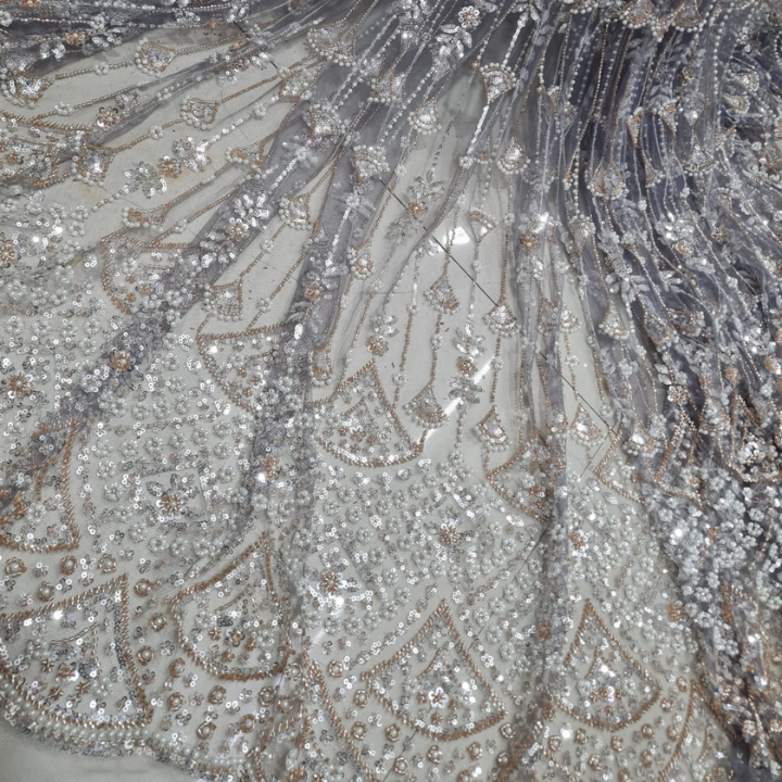 Heavy Beaded Embroidery Net Fabric Cutdana Work Big Width