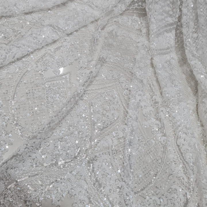 Premium Floral Net Embroidery Fabric with Shimmering Cutdana & Sequins Big Width