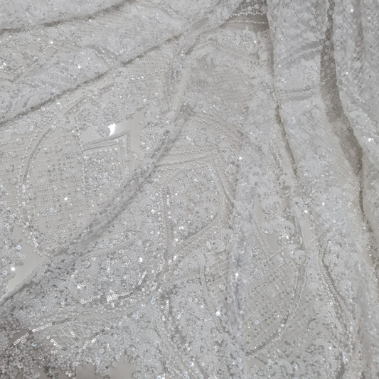 Premium Floral Net Embroidery Fabric with Shimmering Cutdana & Sequins Big Width