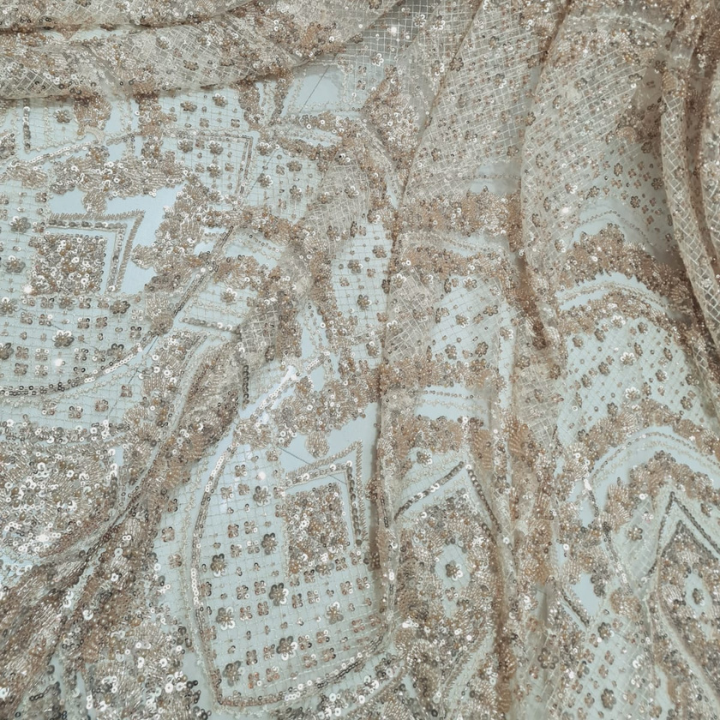 Premium Floral Net Embroidery Fabric with Shimmering Cutdana & Sequins Big Width