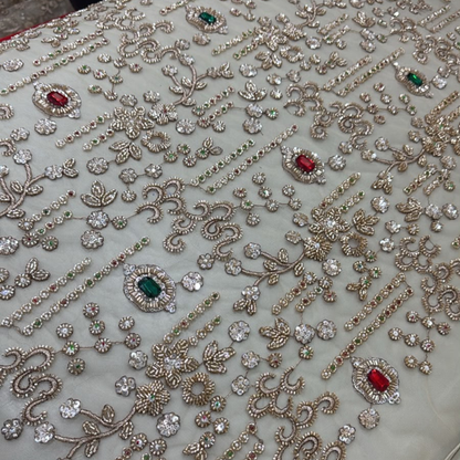 Premium Floral Vine Embroidered Net Fabric with Heavy Sequins & Stone Embellishments By The Yard