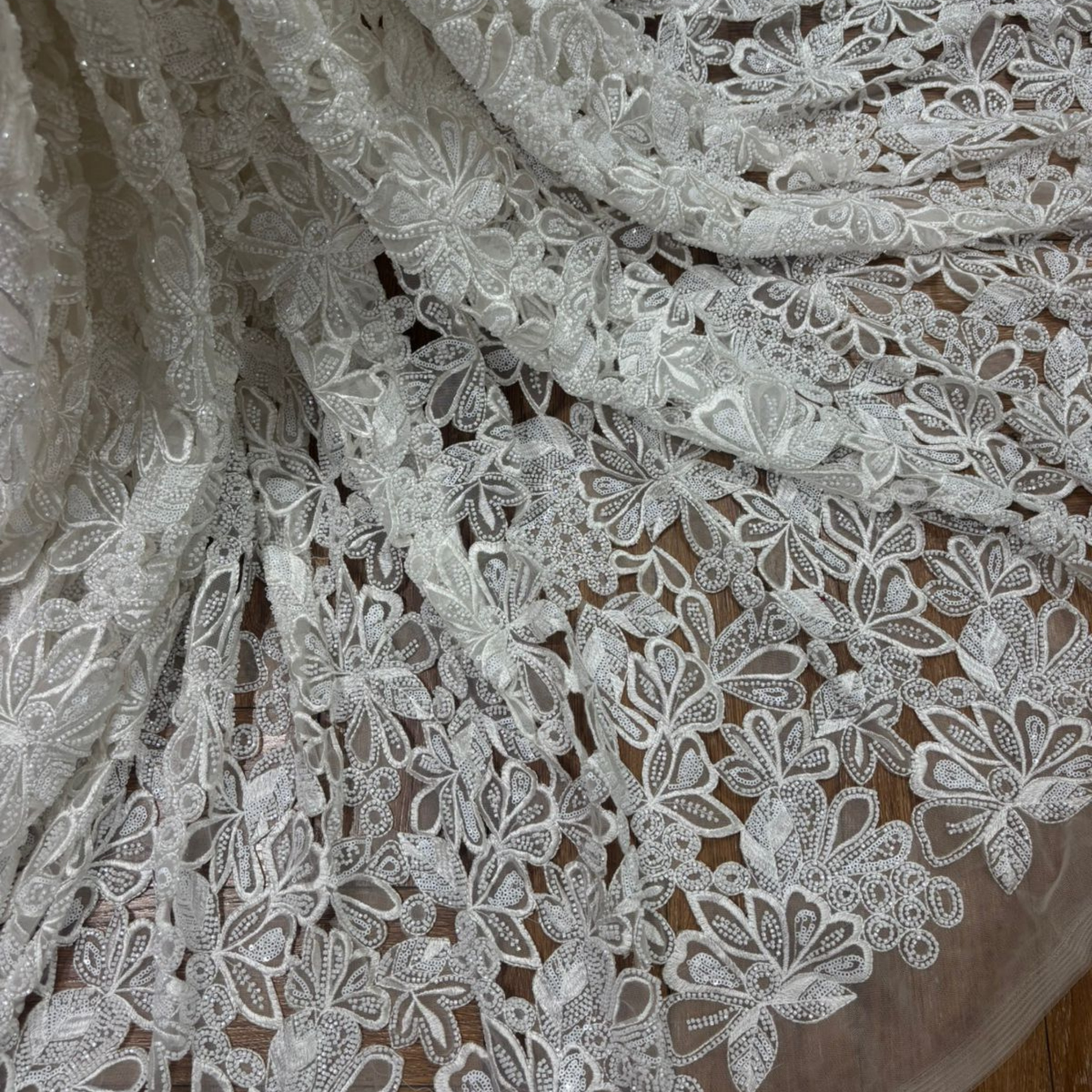 Designer Embroidered Cutwork Net Material with Heavy Cutdana Handwork 44 Inch
