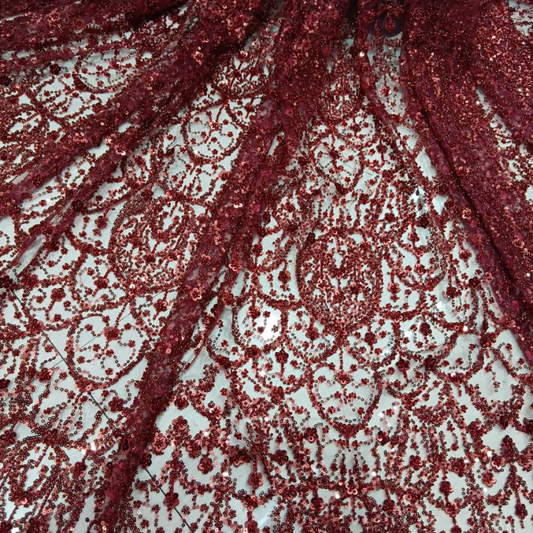 Net Embroidery Fabric with Cutdana Floral Vine Pattern Big Width