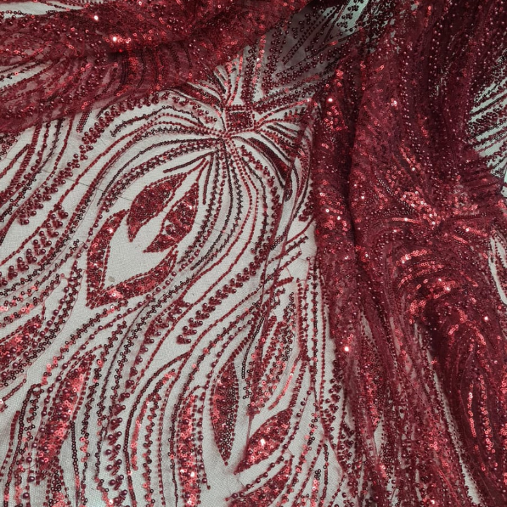 Luxury Hand-Embellished Embroidery Net Fabric with Cutdana & Sequins