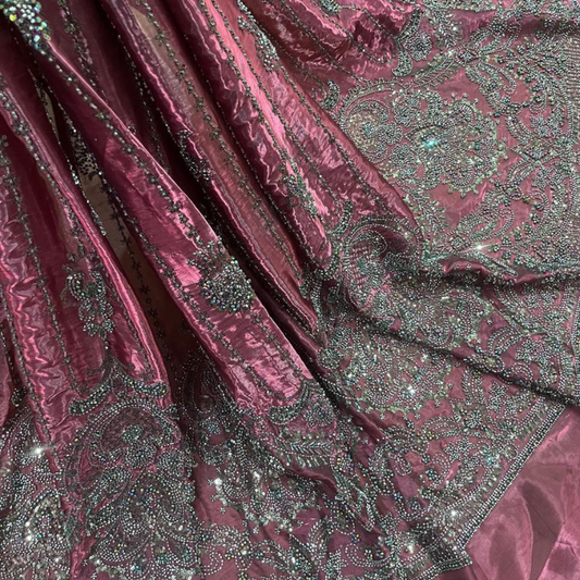 Premium Embroidered Organza Fabric with Intricate Cutdana & Sequin Work  Floral Artisan Pattern
