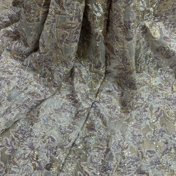 Shop our premium Floral Organza Jacquard Brocade Hand-Beaded Cutdana & Pearl Work - Big Width