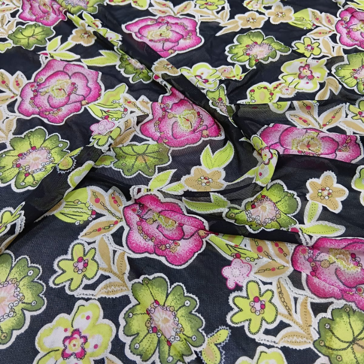 Premium Floral Power Net Print Fabric Big Width