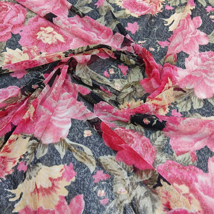 Premium Floral Power Net Print Fabric Big Width