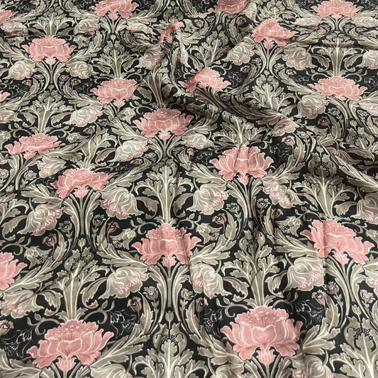 Premium Pure Mal Cotton Floral Print Fabric 44 Width Botanical Art Nouveau Pattern Lightweight Breathable Textile