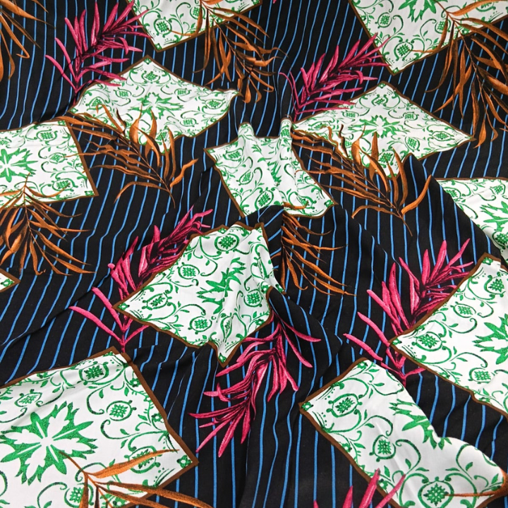 Rayon Print Fabric Modern Geometric & Tropical Leaves Pattern
