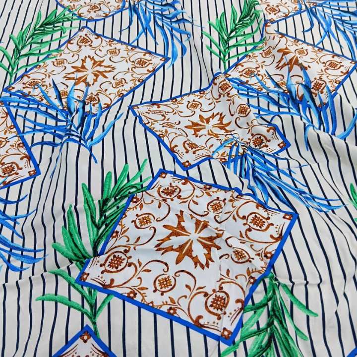 Rayon Print Fabric Modern Geometric & Tropical Leaves Pattern