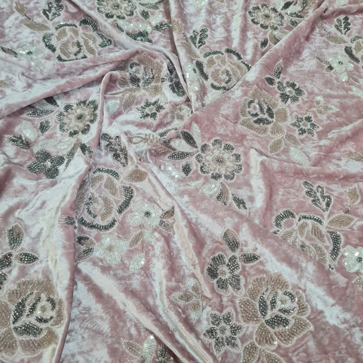 Premium Cutdana Hand-Embellished Sand Velvet Fabric