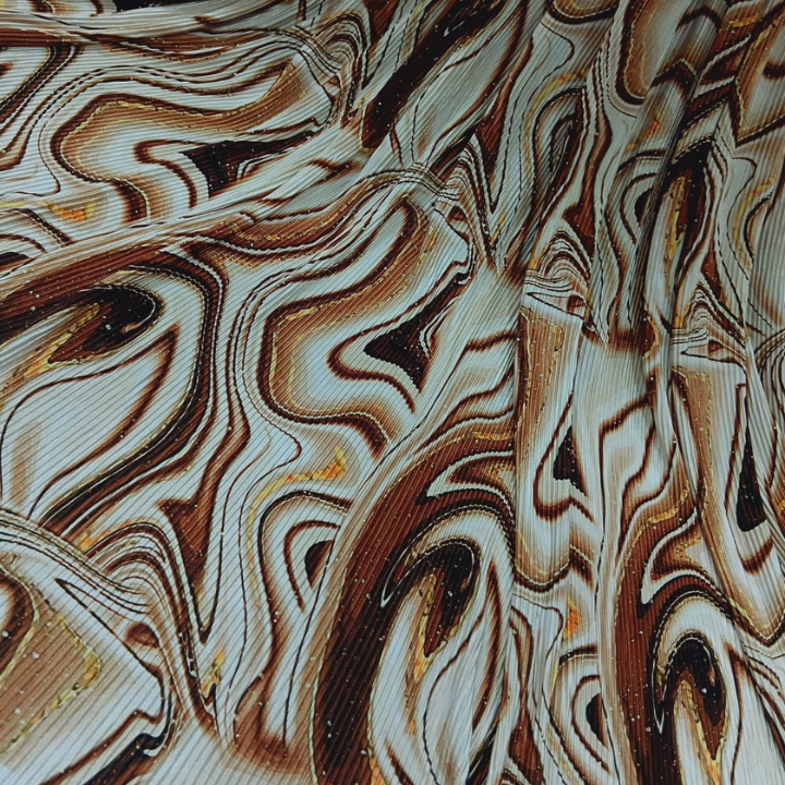 Satin Pleating Fabric Abstract Marble Swirl Print Big Width