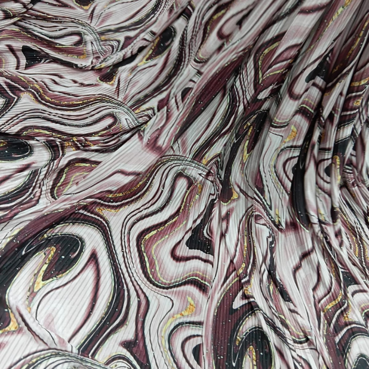 Satin Pleating Fabric Abstract Marble Swirl Print Big Width