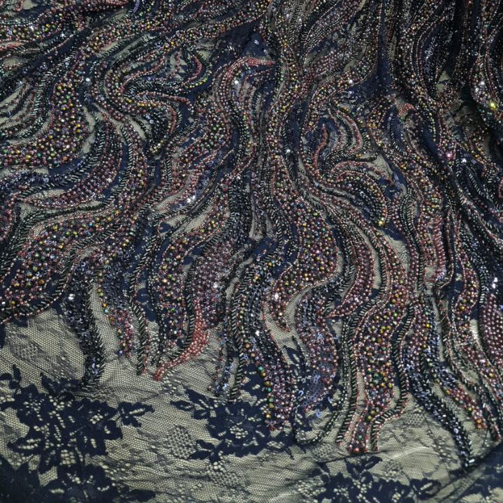 Premium Hand-Beaded Cutdana Lace Fabric Heavy Embroidery on Designer Self-Net- Big Width