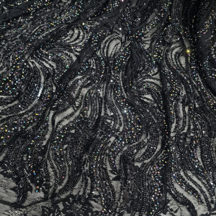 Premium Hand-Beaded Cutdana Lace Fabric Heavy Embroidery on Designer Self-Net- Big Width