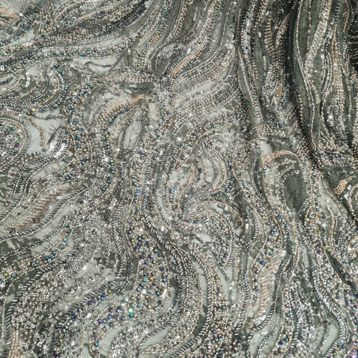 Premium Hand-Beaded Cutdana Lace Fabric Heavy Embroidery on Designer Self-Net- Big Width